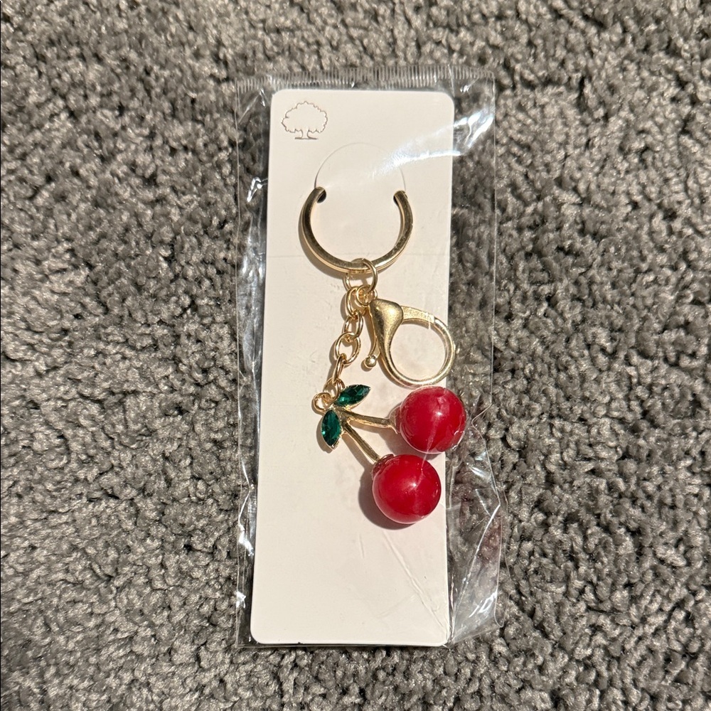 Cherry Keychain with Gold Accents